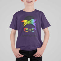 Autism Acceptance T Shirt For Kid Neurodiversity Awareness Messy Bun Women