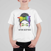 Autism Acceptance T Shirt For Kid Neurodiversity Awareness Messy Bun Women