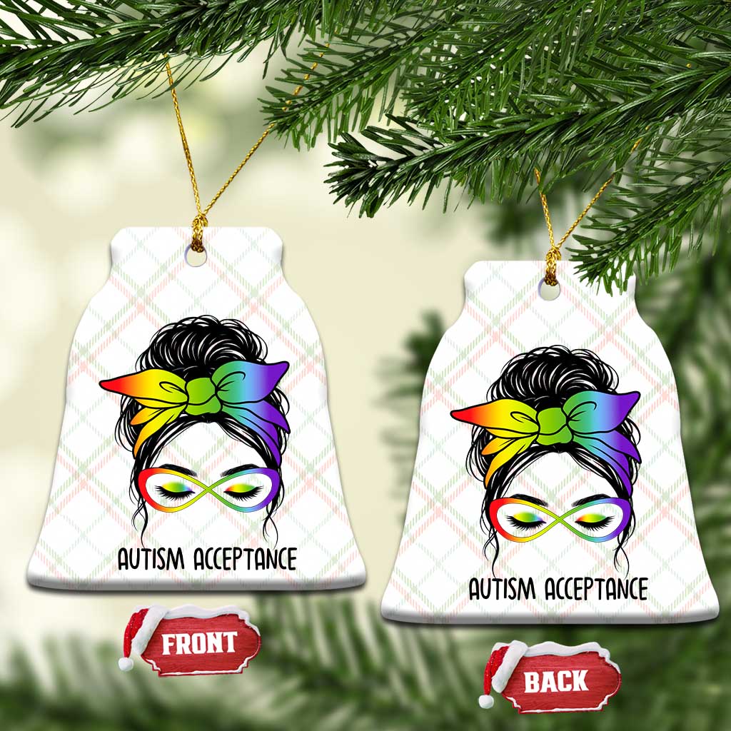Autism Acceptance Ceramic Ornament Neurodiversity Awareness Messy Bun Women