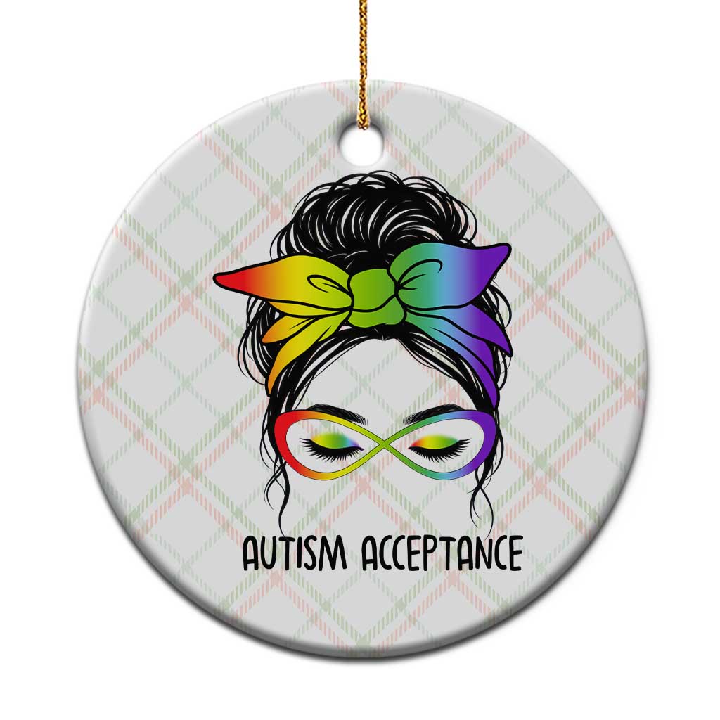 Autism Acceptance Ceramic Ornament Neurodiversity Awareness Messy Bun Women