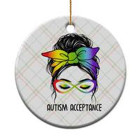 Autism Acceptance Ceramic Ornament Neurodiversity Awareness Messy Bun Women