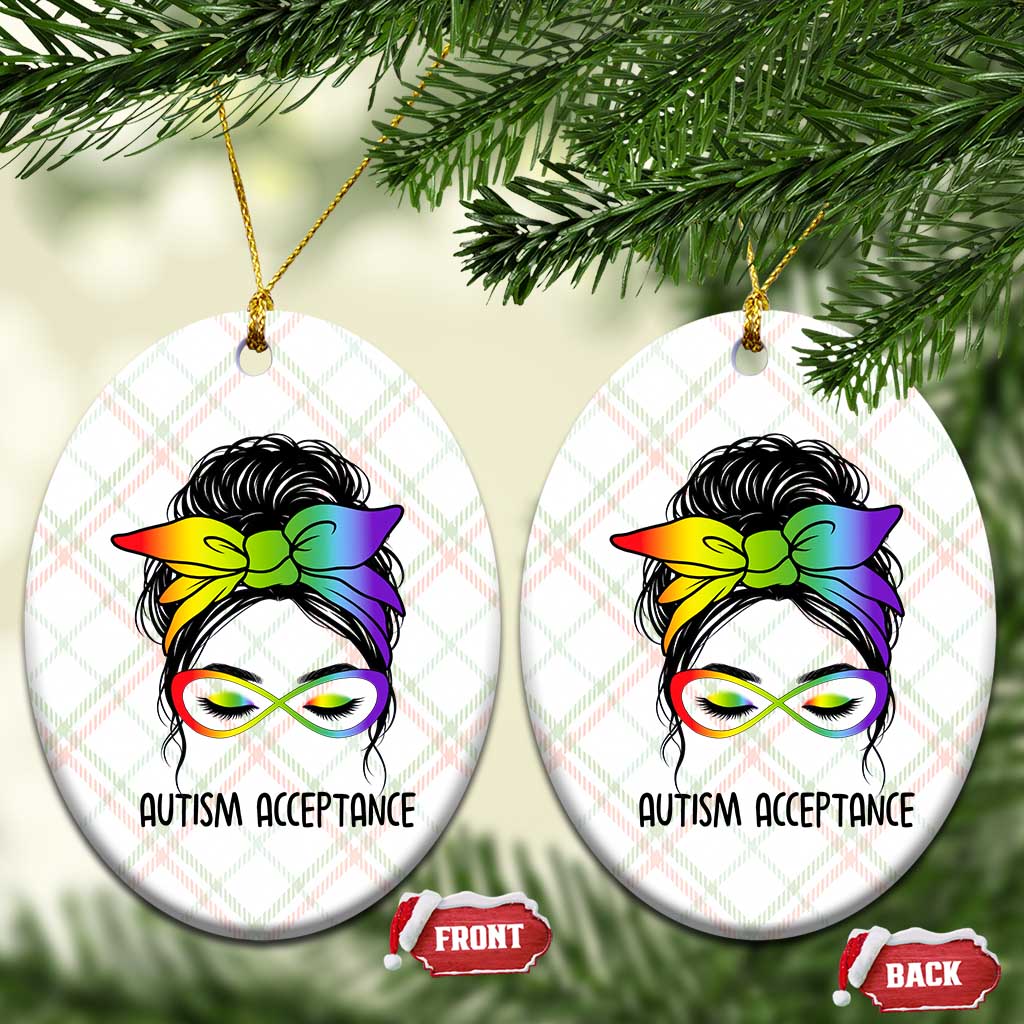 Autism Acceptance Ceramic Ornament Neurodiversity Awareness Messy Bun Women