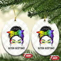 Autism Acceptance Ceramic Ornament Neurodiversity Awareness Messy Bun Women