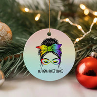 Autism Acceptance Ceramic Ornament Neurodiversity Awareness Messy Bun Women