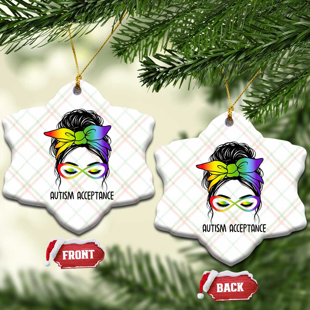 Autism Acceptance Ceramic Ornament Neurodiversity Awareness Messy Bun Women