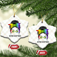 Autism Acceptance Ceramic Ornament Neurodiversity Awareness Messy Bun Women