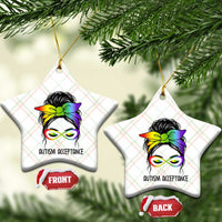 Autism Acceptance Ceramic Ornament Neurodiversity Awareness Messy Bun Women