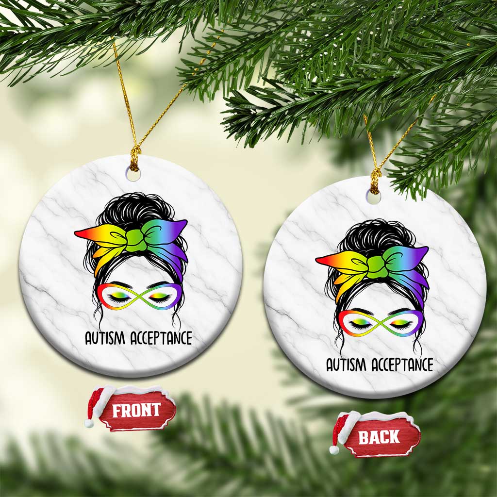 Autism Acceptance Ceramic Ornament Neurodiversity Awareness Messy Bun Women