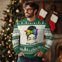 Autism Acceptance Ugly Christmas Sweater Neurodiversity Awareness Messy Bun Women