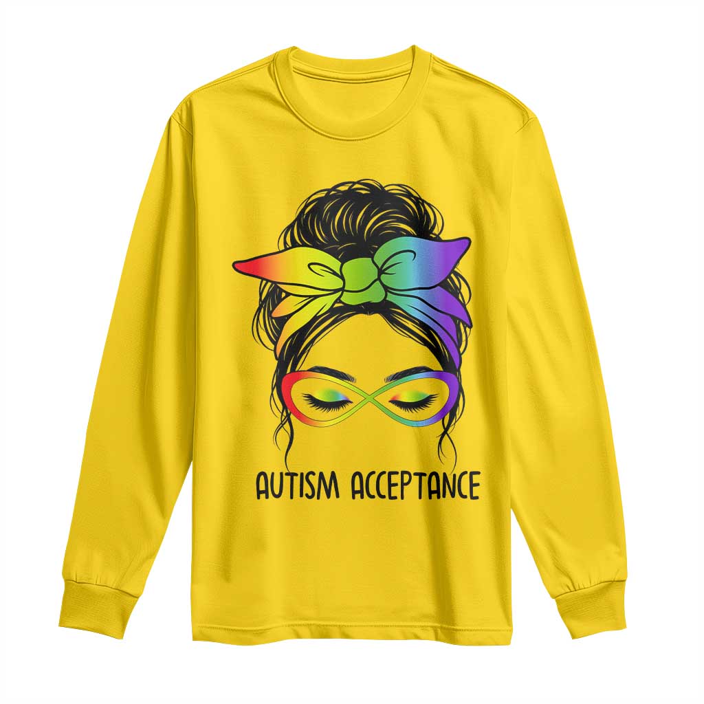 Autism Acceptance Long Sleeve Shirt Neurodiversity Awareness Messy Bun Women