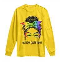 Autism Acceptance Long Sleeve Shirt Neurodiversity Awareness Messy Bun Women