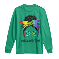 Autism Acceptance Long Sleeve Shirt Neurodiversity Awareness Messy Bun Women