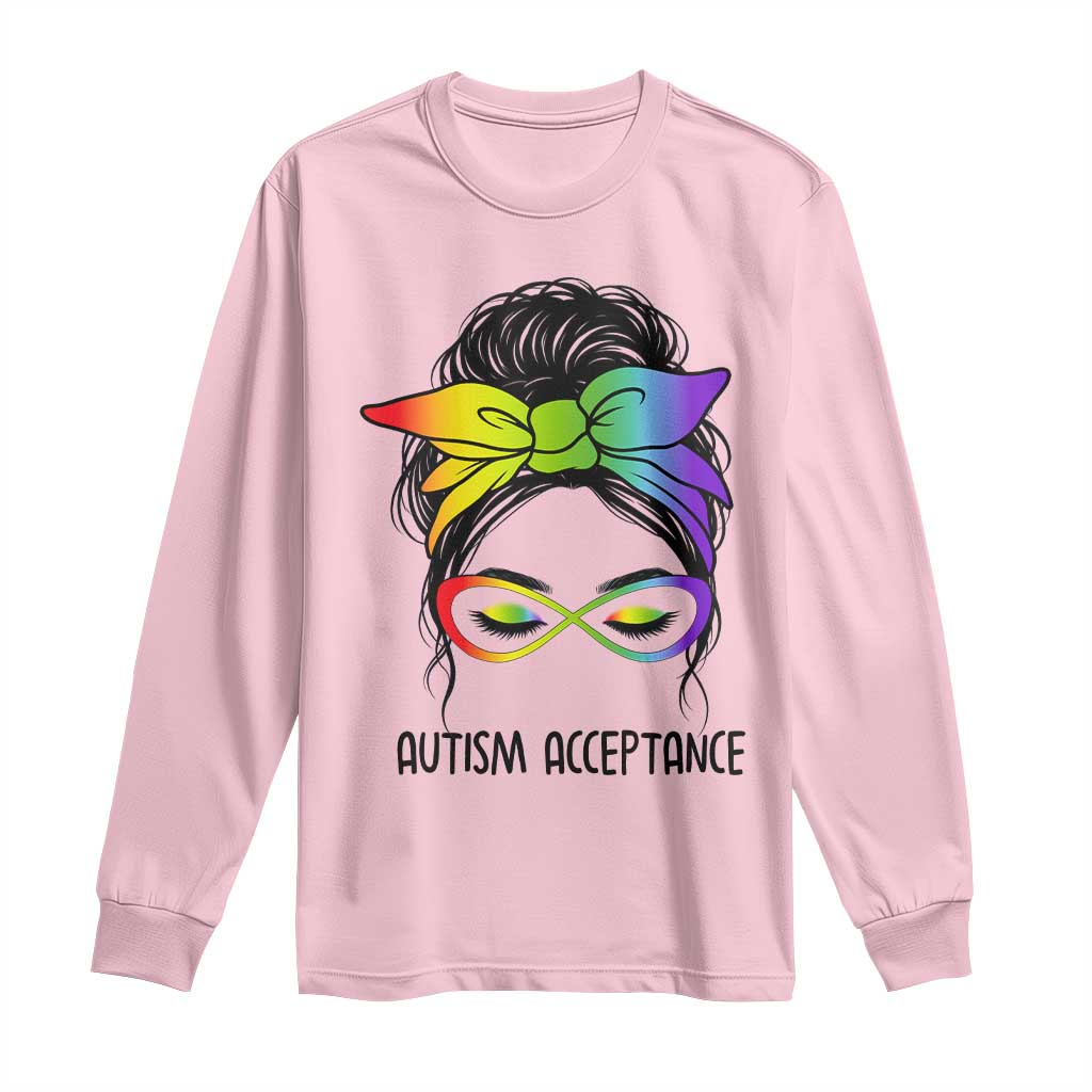 Autism Acceptance Long Sleeve Shirt Neurodiversity Awareness Messy Bun Women