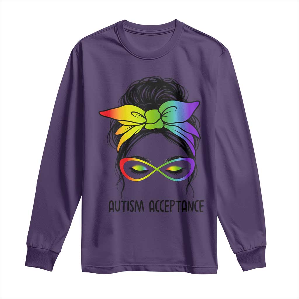 Autism Acceptance Long Sleeve Shirt Neurodiversity Awareness Messy Bun Women