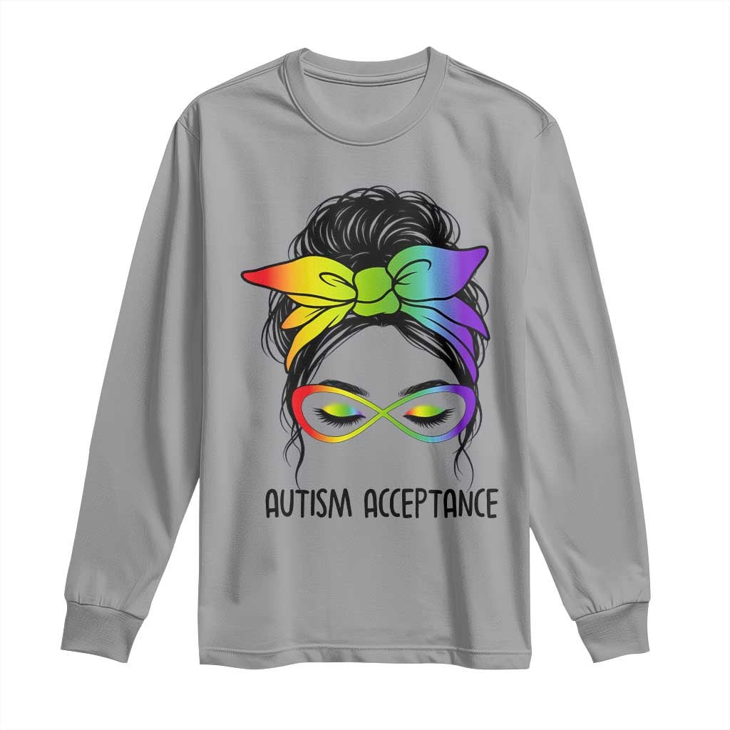Autism Acceptance Long Sleeve Shirt Neurodiversity Awareness Messy Bun Women