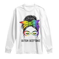 Autism Acceptance Long Sleeve Shirt Neurodiversity Awareness Messy Bun Women