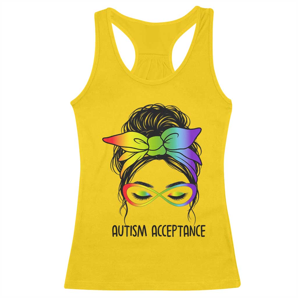 Autism Acceptance Racerback Tank Top Neurodiversity Awareness Messy Bun Women