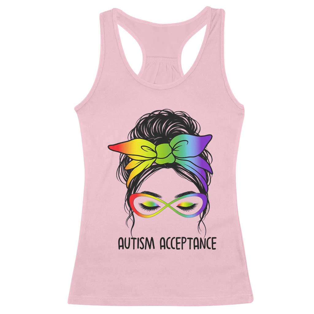 Autism Acceptance Racerback Tank Top Neurodiversity Awareness Messy Bun Women
