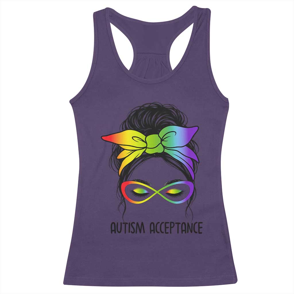Autism Acceptance Racerback Tank Top Neurodiversity Awareness Messy Bun Women