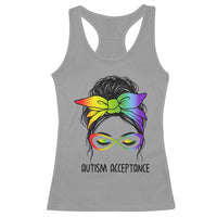 Autism Acceptance Racerback Tank Top Neurodiversity Awareness Messy Bun Women