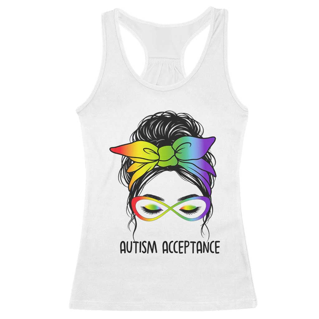Autism Acceptance Racerback Tank Top Neurodiversity Awareness Messy Bun Women
