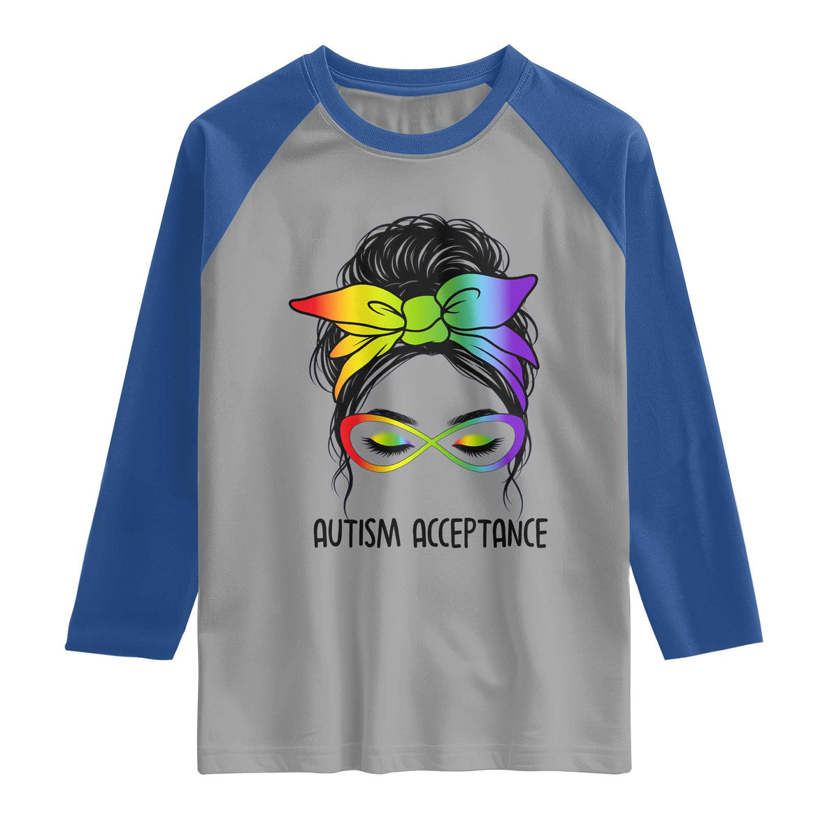 Autism Acceptance Raglan Shirt Neurodiversity Awareness Messy Bun Women
