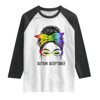 Autism Acceptance Raglan Shirt Neurodiversity Awareness Messy Bun Women