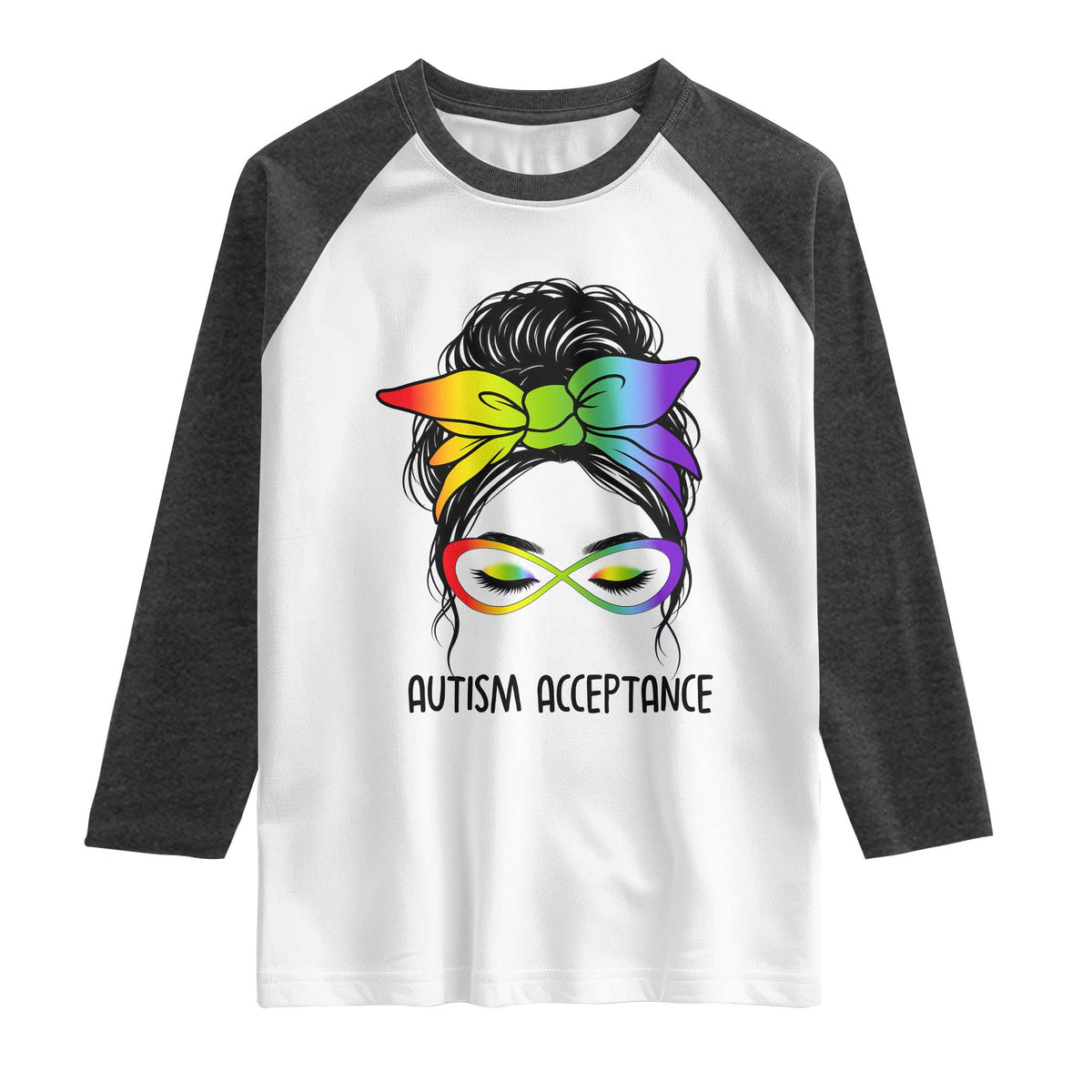 Autism Acceptance Raglan Shirt Neurodiversity Awareness Messy Bun Women