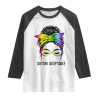 Autism Acceptance Raglan Shirt Neurodiversity Awareness Messy Bun Women