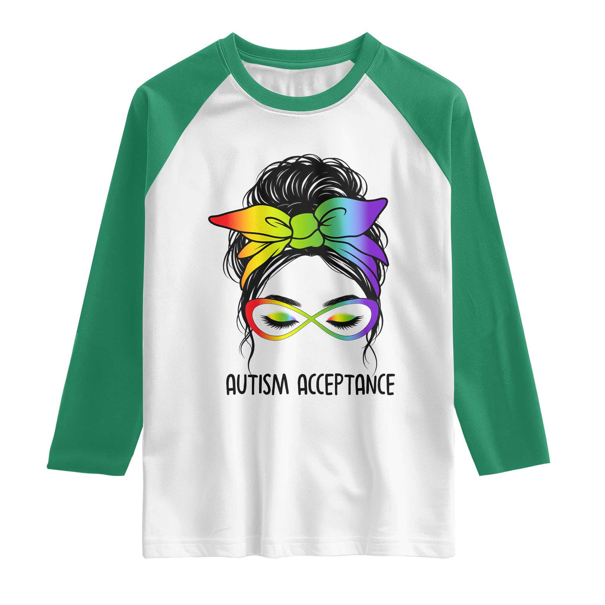 Autism Acceptance Raglan Shirt Neurodiversity Awareness Messy Bun Women