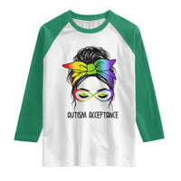 Autism Acceptance Raglan Shirt Neurodiversity Awareness Messy Bun Women
