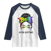 Autism Acceptance Raglan Shirt Neurodiversity Awareness Messy Bun Women