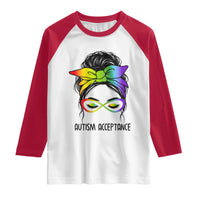 Autism Acceptance Raglan Shirt Neurodiversity Awareness Messy Bun Women
