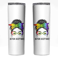 Autism Acceptance Skinny Tumbler Neurodiversity Awareness Messy Bun Women