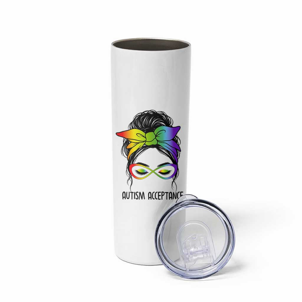 Autism Acceptance Skinny Tumbler Neurodiversity Awareness Messy Bun Women