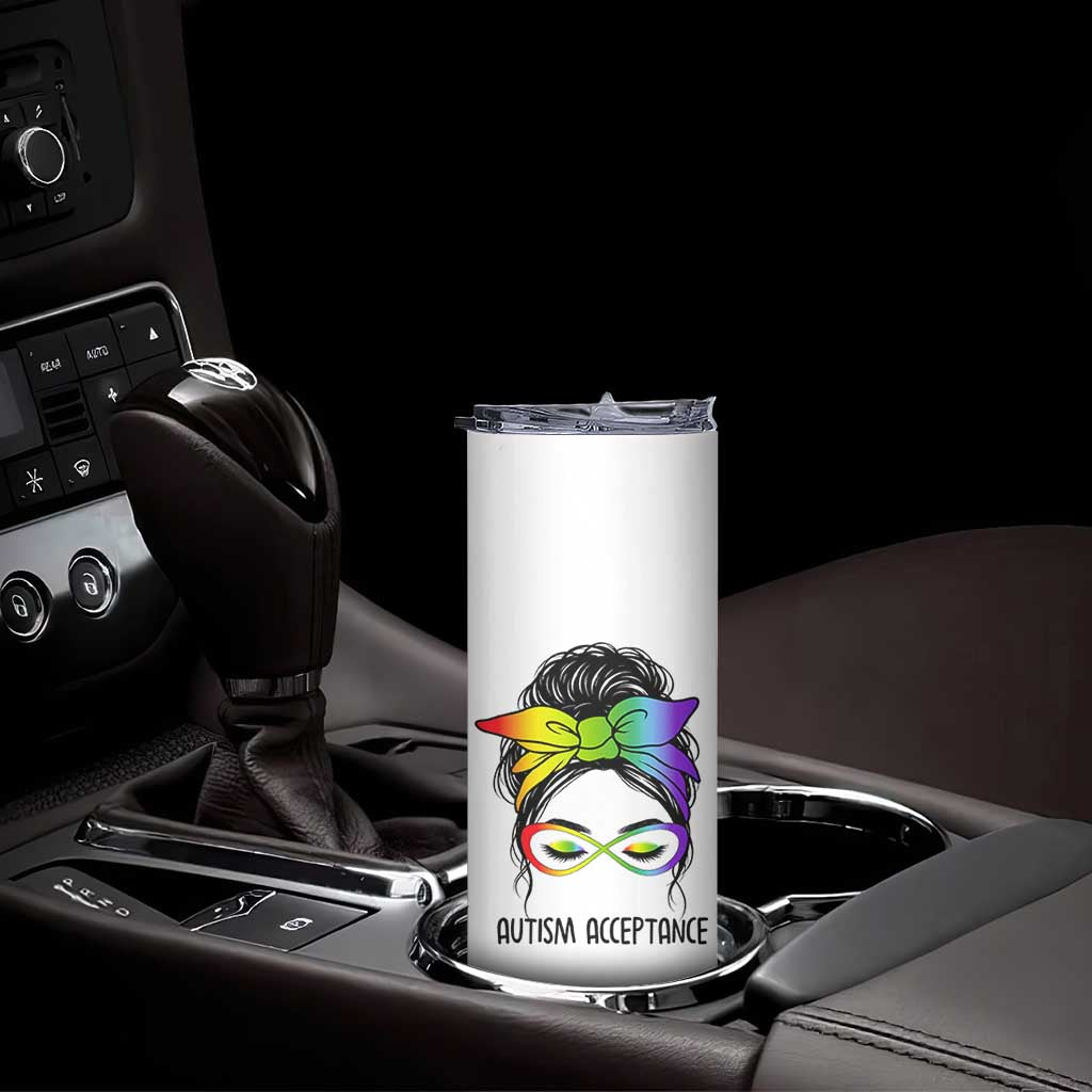 Autism Acceptance Skinny Tumbler Neurodiversity Awareness Messy Bun Women