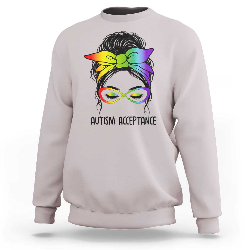 Autism Acceptance Sweatshirt Neurodiversity Awareness Messy Bun Women