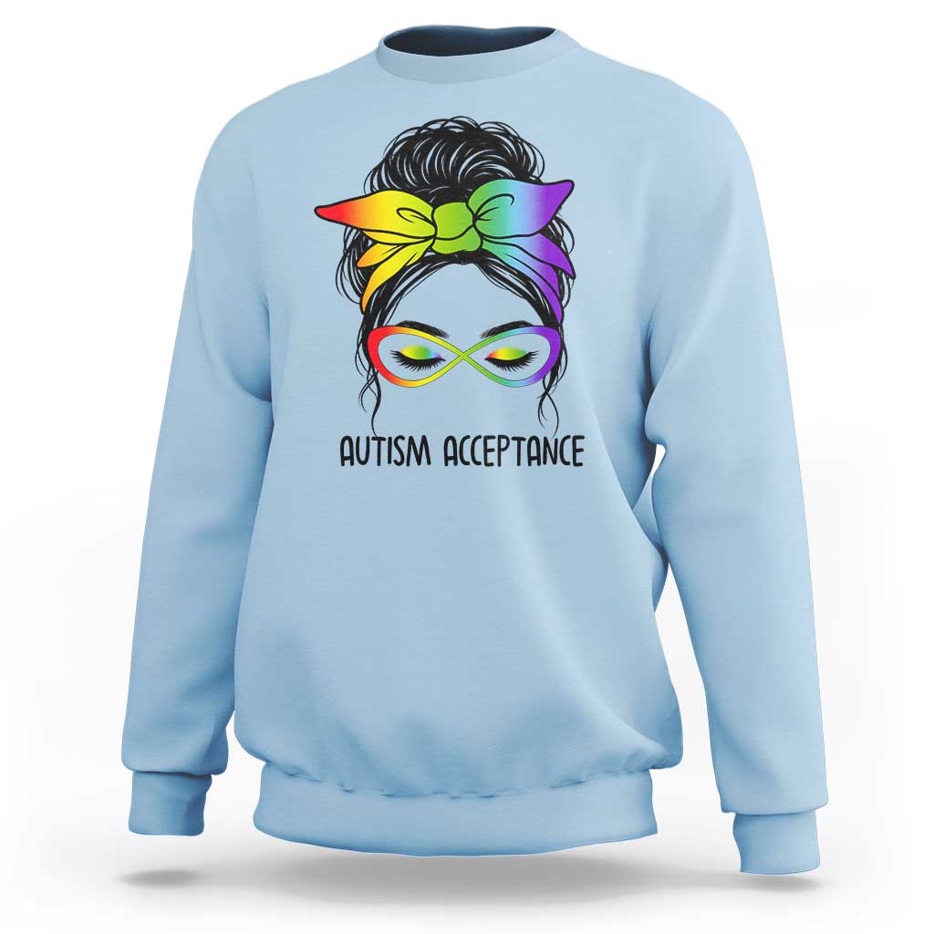 Autism Acceptance Sweatshirt Neurodiversity Awareness Messy Bun Women