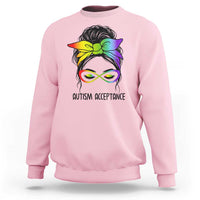 Autism Acceptance Sweatshirt Neurodiversity Awareness Messy Bun Women