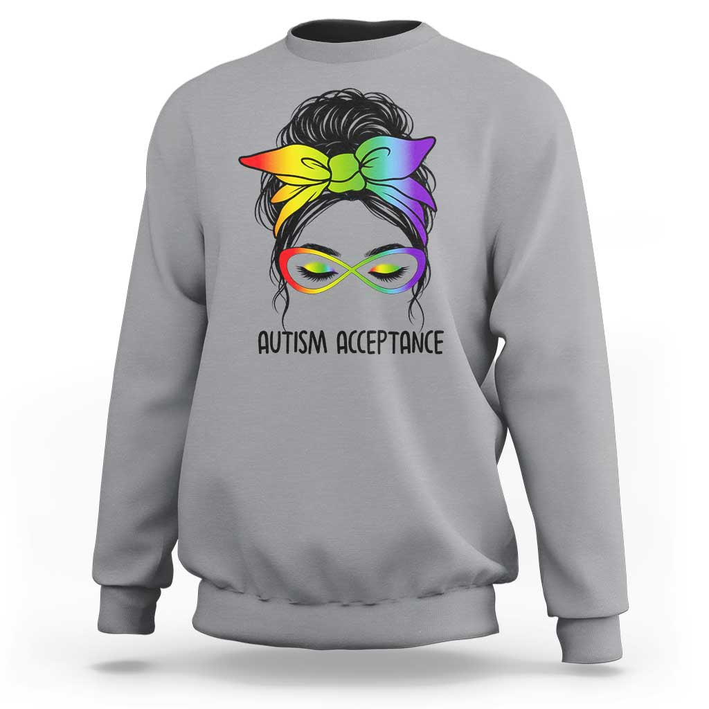Autism Acceptance Sweatshirt Neurodiversity Awareness Messy Bun Women