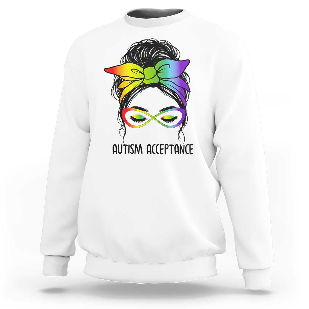 Autism Acceptance Sweatshirt Neurodiversity Awareness Messy Bun Women