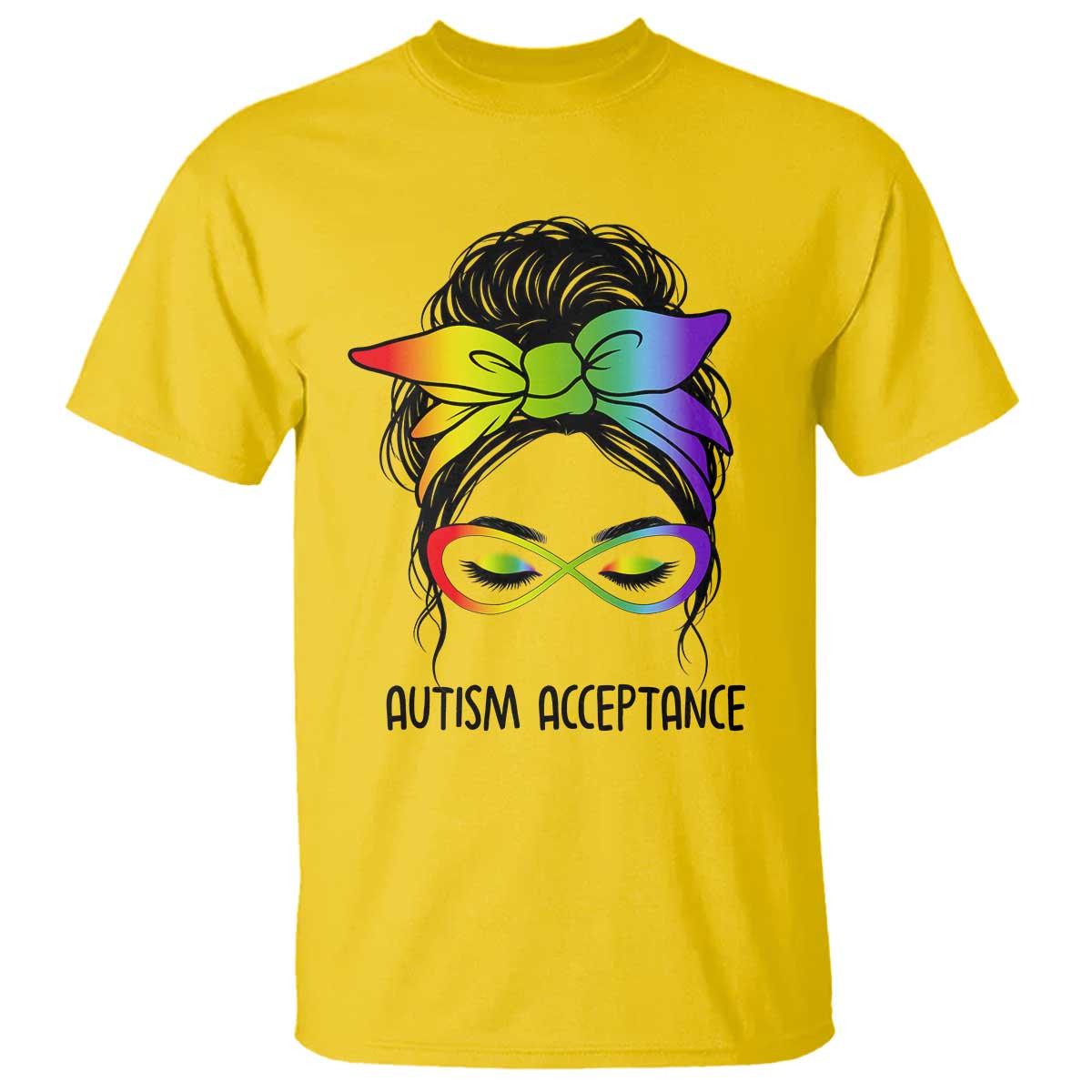 Autism Acceptance T Shirt Neurodiversity Awareness Messy Bun Women