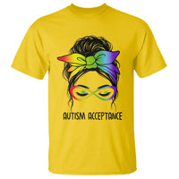 Autism Acceptance T Shirt Neurodiversity Awareness Messy Bun Women