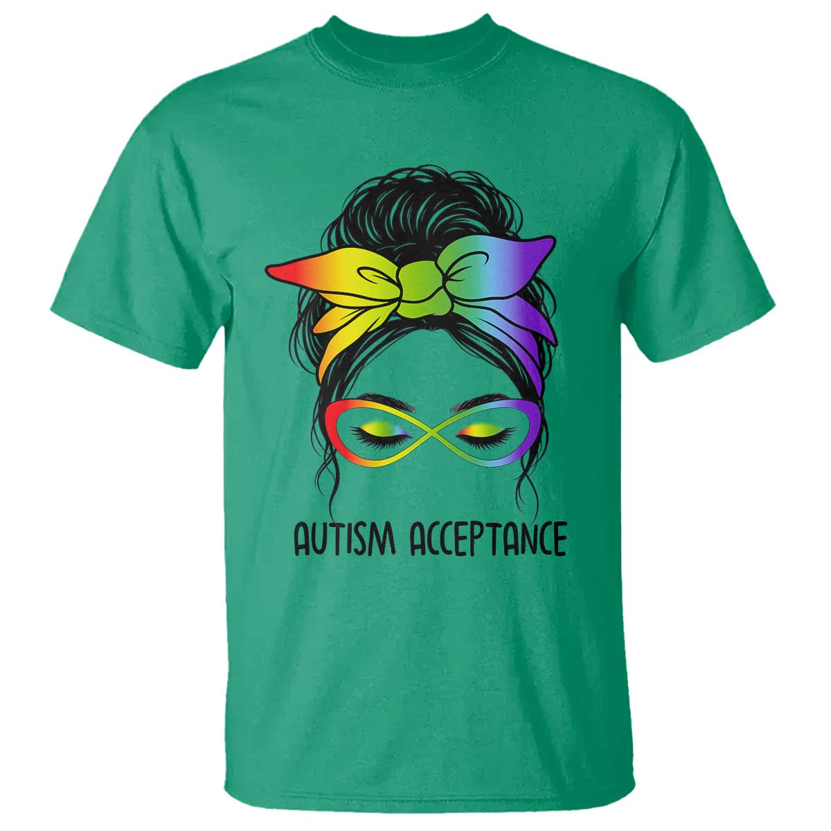 Autism Acceptance T Shirt Neurodiversity Awareness Messy Bun Women