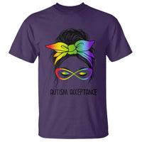 Autism Acceptance T Shirt Neurodiversity Awareness Messy Bun Women