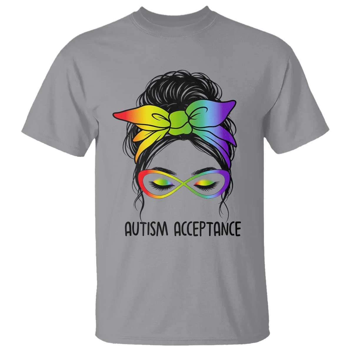 Autism Acceptance T Shirt Neurodiversity Awareness Messy Bun Women