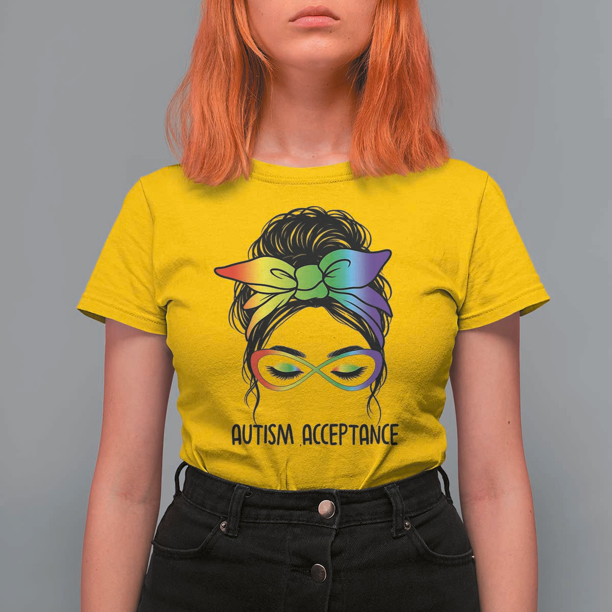 Autism Acceptance T Shirt For Women Neurodiversity Awareness Messy Bun Women