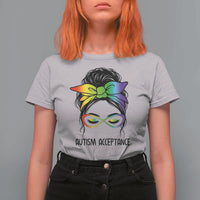 Autism Acceptance T Shirt For Women Neurodiversity Awareness Messy Bun Women