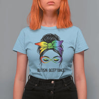 Autism Acceptance T Shirt For Women Neurodiversity Awareness Messy Bun Women