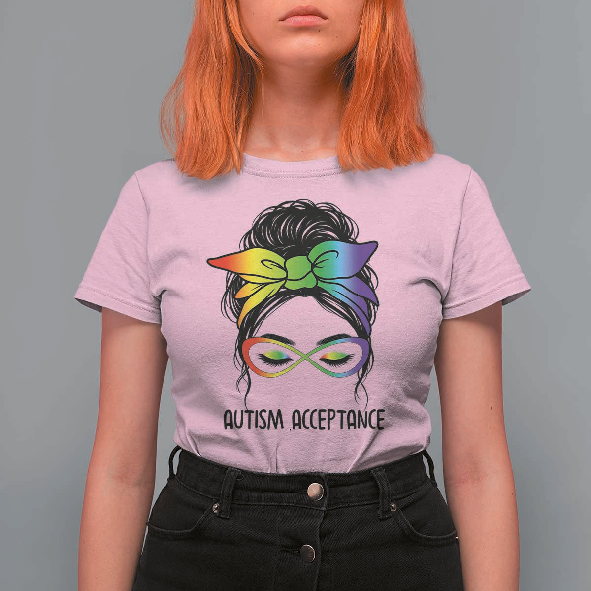 Autism Acceptance T Shirt For Women Neurodiversity Awareness Messy Bun Women